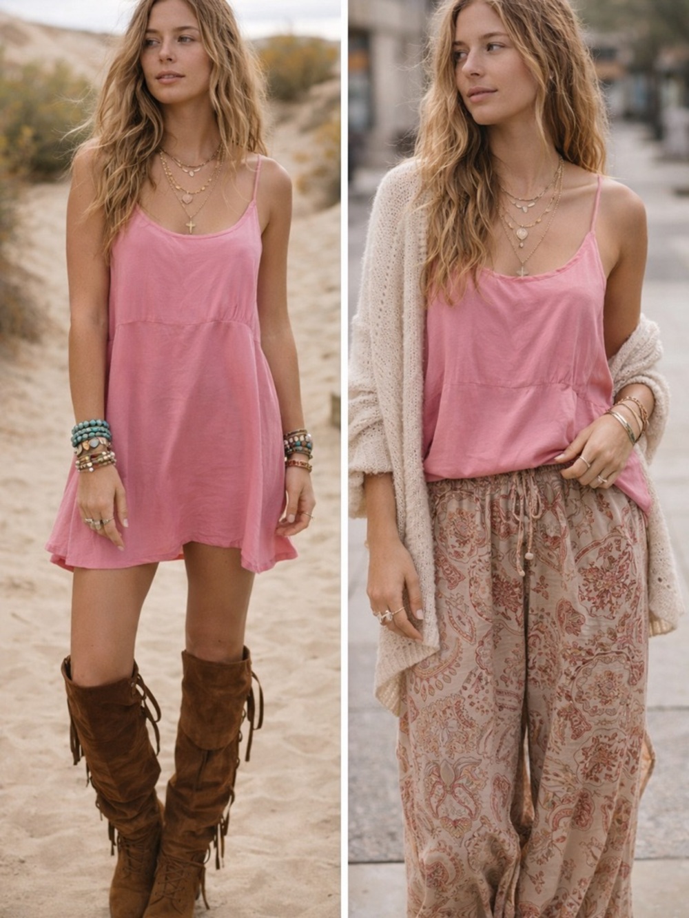 Free People Pink Slip Dress XS Boho Mini Tank Dress Flowy Lightweight Tunic Tank